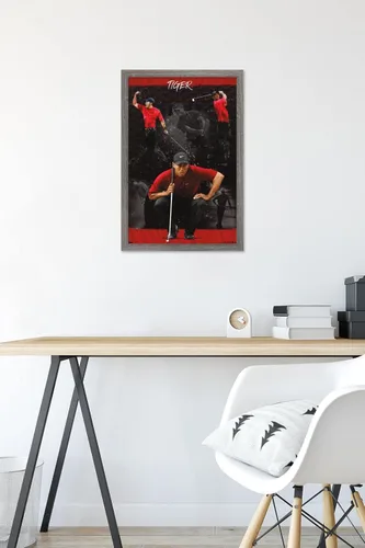 Vista 6 de Trends International Tiger Woods - Póster de pared de bosquejo, 14.725 x 22.375 pulgadas, versión enmarcada de madera de granero