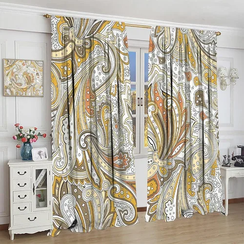 Vista 223 de Cortinas opacas con estampado de flores de cachemira, estampado de cachemira sobre fondo blanco, para decoración del hogar, cocina, restaurante