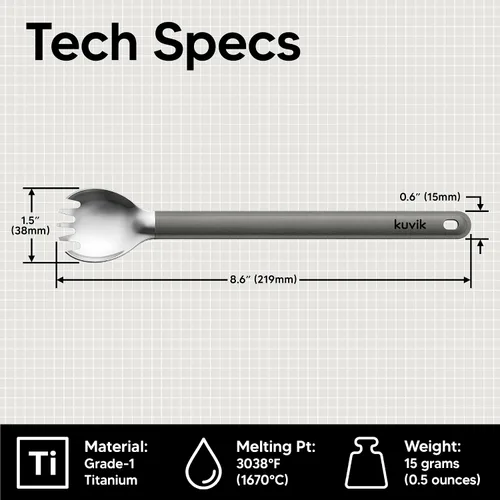 Vista 3 de Kuvіk Titanium Spork - Ultraligero y compacto para acampar y senderismo