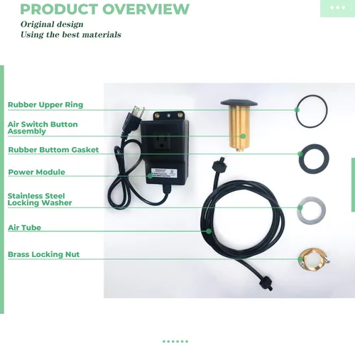 Vista 6 de Kit de interruptor de aire superior para fregadero, botón de aire para eliminación de basura con módulo de potencia de aleación de aluminio Mate