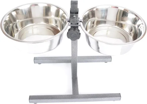 Vista 2 de Iconic Pet Comedor doble ajustable H-Design – Base de goma antideslizante sin ruido estable soporte de comida para perros con cuencos elevados