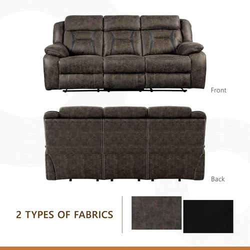 Vista 4 de Homelegance Sofá reclinable, sofá reclinable doble manual de microfibra pulida, marrón oscuro
