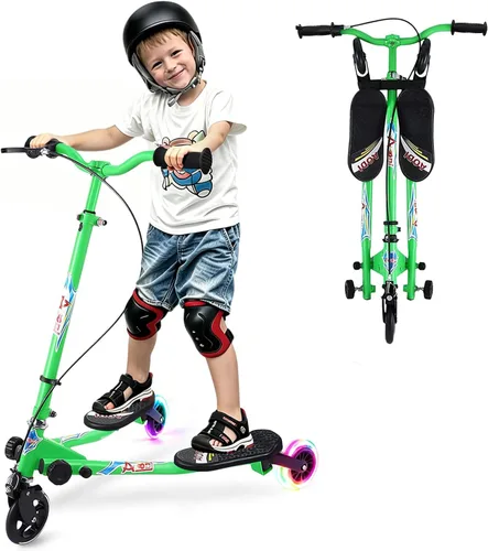 Vista 9 de Swing Scooter for Kids, 3 Wheels Foldable Wiggle Kick Scooter Push Drifting with 4 Adjustable Handlebar & 2 Rear LED Wheel for Boys and Girls Ages