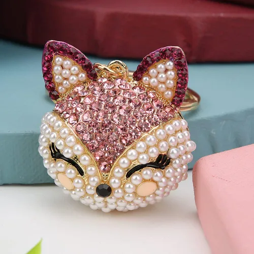 Vista 2 de plplaaoo Fluffy Ball Cute Queen Chains, Rhinestone Head Keyring, Lovely Key Ring Decorative, Pink Rhinestone Environmental Protective Keychains for