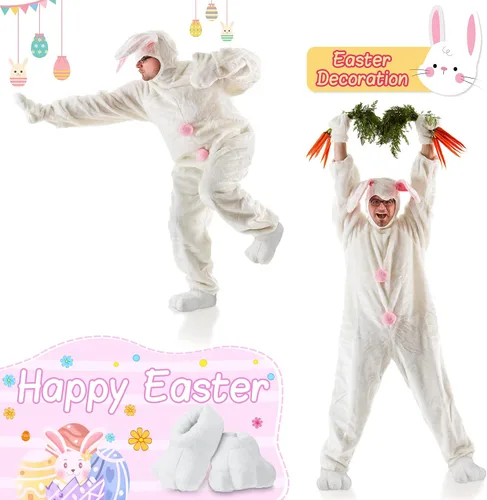 Vista 3 de Zapatos de conejo de Pascua para adultos zapatos de pies de conejo pantuflas de disfraz blanco pies de dibujos animados para adultos Blanco