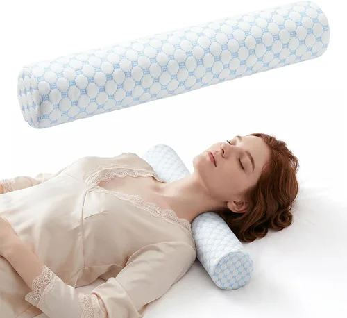 Vista 10 de Almohada cervical en rollo cervical para aliviar el dolor de cuello, almohada de espuma viscoelástica para cama, almohadas de cuello redondo