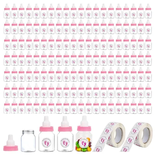 Vista 8 de 144 mini biberones azules para regalos de baby shower, plástico, ventilado, botella estándar, 5.5 onzas, juego de 144 con 500 calcomanías 144 azul