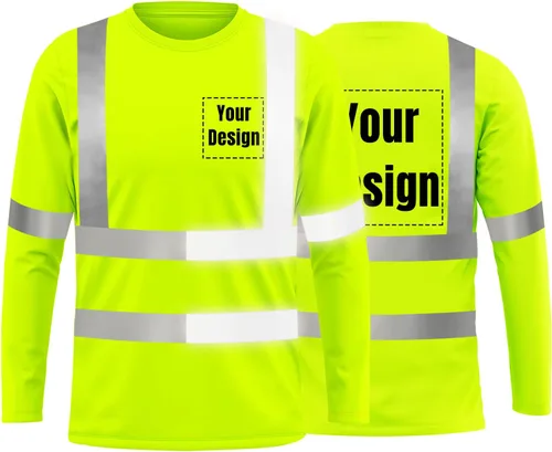 Vista 16 de La alta visibilidad reflexiva de las camisetas de la seguridad del logotipo de encargo Hola Vis de Verde neón