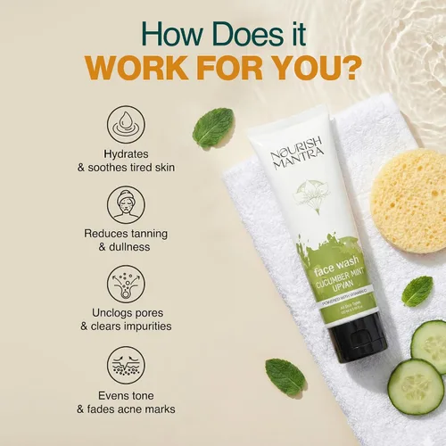 Vista 3 de Nourish Mantra - Lavado facial Upvan de pepino y menta Alimentado con vitamina C, pepino y niacinamida Lavado facial para todo