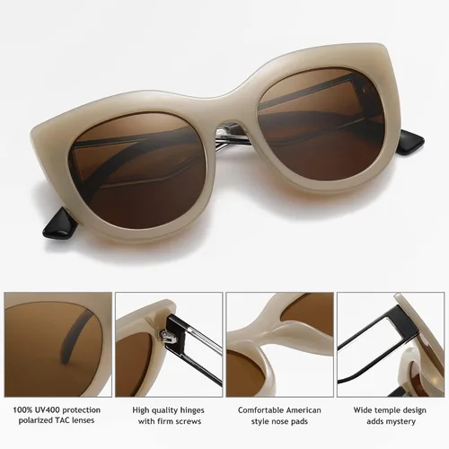Vista 4 de SUNGAIT Gafas de sol polarizadas vintage de gran tamaño para mujer, gafas de sol de moda para mujer