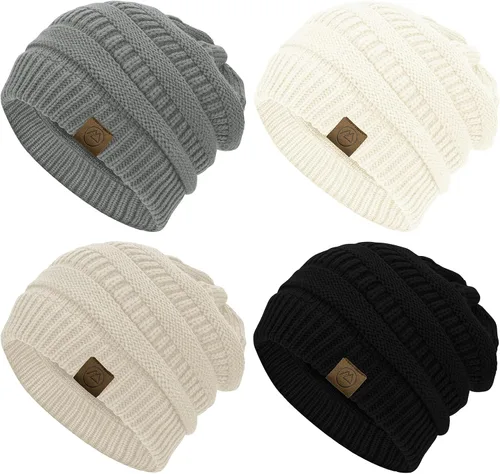 Vista 12 de Durio - Gorros de punto para mujer - Gorros holgados unisex, cálidos para invierno, suaves, transpirables y acogedores, con puño elástico de punto