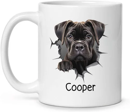 Vista 19 de Tazas de café con nombre personalizado único y emocionado Chihuahua rompió la pared, tazas de café personalizadas para perros, regalo para niños