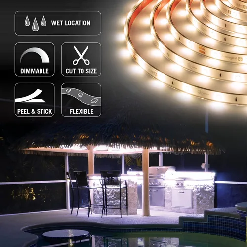 Vista 5 de Armacost Lighting RibbonFlex Pro Soft White (3000K), 30LEDs/M, 2.5M, 24V Luz de cinta para exteriores, 8.2 pies (144410)