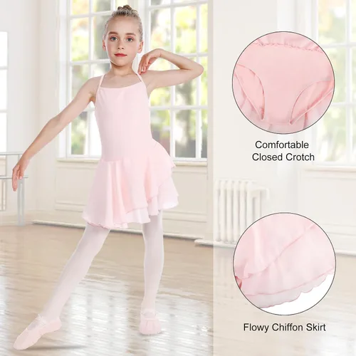 Vista 4 de HiDance Leotardos de ballet para niñas, vestido de baile de bailarina, leotardos de ballet con falda