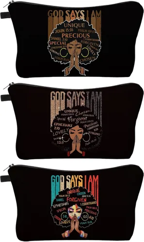 Vista 15 de Bolsa de maquillaje afroamericana para monedero, bolsas de cosméticos negras afro para mujer, regalo inspirador, pequeña bolsa de cosméticos