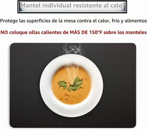 Vista 3 de Manteles individuales lavables de cuero, impermeables, resistentes al calor, fáciles de limpiar, para mesa de comedor, mesa de cocina (2, negro)