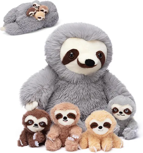 Vista 9 de IKASA Mamá gato atigrado naranja peluche mamá y gatitos bebé juguete de peluche lindo 16.5 pulgadas suave mamá pequeña juguete familiar con pequeños