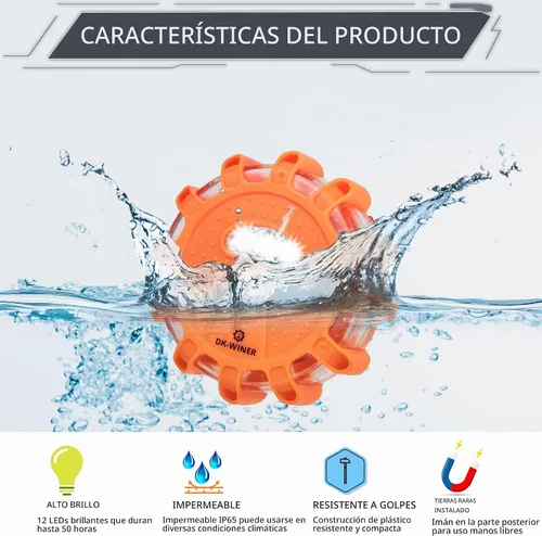 Vista 3 de Kit de bengalas LED de carretera para emergencia, kit de luces de emergencia para carretera con base magnética para vehículos y barcos 9 modos