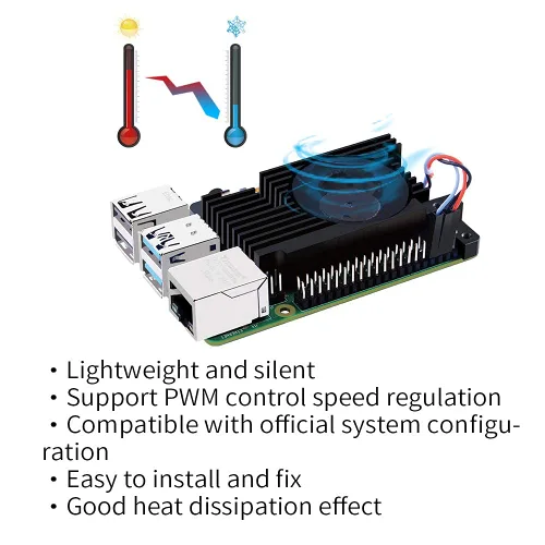 Vista 3 de GeeekPi Disipador de calor de aluminio con ventilador controlable PWM para Raspberry Pi 4, Pi 4 Armor Lite disipador de calor con ventilador