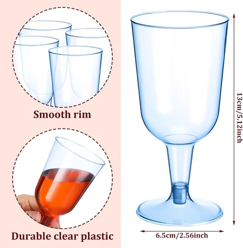 Vista 3 de Meanplan 100 copas de vino de plástico con tallo de 6 onzas, vasos de vino de plástico para fiestas, desechables, apilables, de picnic de boda Azul