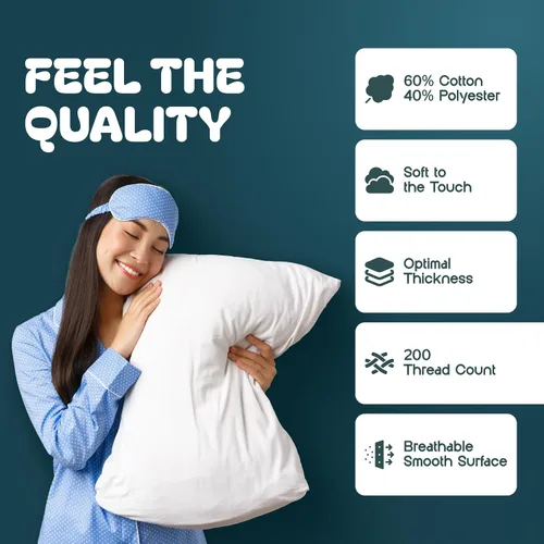 Vista 3 de Funda de almohada White Classic con cremallera, tamaño estándar de 50 x 70 cm, 2 unidades, Algodón, Blanco, Estándar