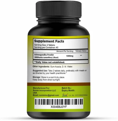 Vista 3 de Tabletas de Ashwagandha, 1000 mg Ashwagandha 100% natural y Withanolide Alivio del estrés rejuvenece la mente y el cuerpo mejora la fuerza