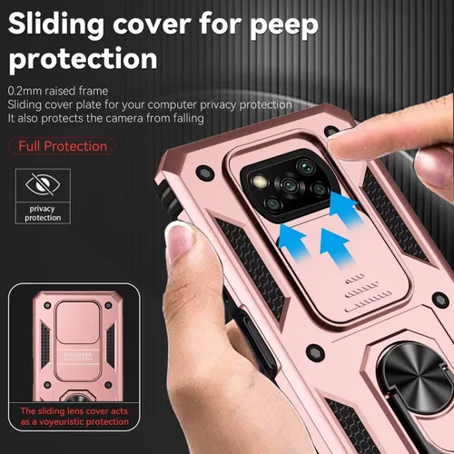 Vista 2 de Funda para Poco X3 NFC/Poco X3 Pro/Poco X3, M2007J20CG Funda con protector de pantalla de vidrio templado y cubierta para cámara deslizante, soporte