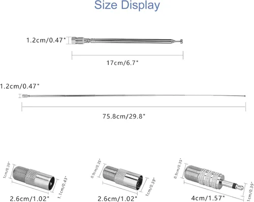 Vista 3 de ENUODA Antena de radio FM de repuesto de 75 ohmios - Antena telescópica de 7 secciones, 6.7-29.8 in, conector macho tipo F con adaptador para radio