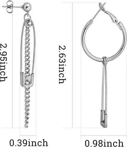 Vista 6 de LONG TIANTIAN Aretes de seguridad para mujer, aretes de clip de papel, aretes colgantes de gota, pasador de seguridad, regalos de joyería