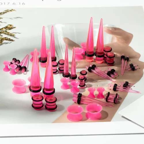 Vista 7 de Juego de 50 dilatadores de oreja, túneles de silicona, dilatadores acrílicos y tapones de calibre 14G-00G, expansores de ojal para mujeres