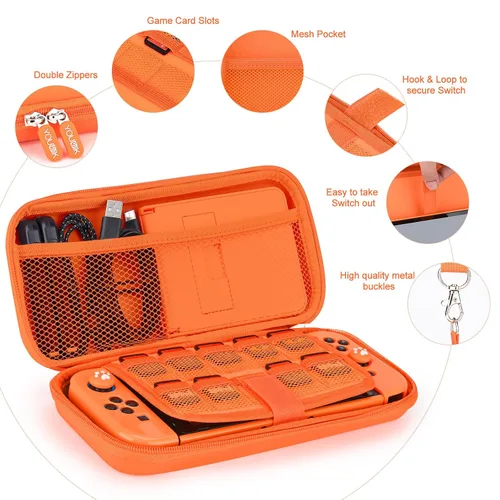 Vista 3 de Younik Switch Accessories Bundle, 15 in 1 Orange Switch (NOT OLEDLite) Accessories Kit for Girls Include Switch Carrying Case, Adjustable Stand