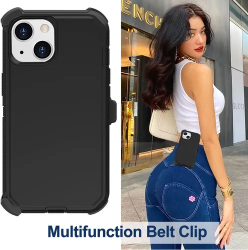Vista 6 de Funda para iPhone 13 con funda de clip para cinturón, 2 protectores de pantalla, resistente grado militar, cuerpo completo, a prueba de golpes, a