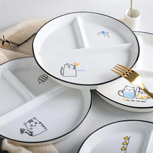 Vista 5 de 1 pieza Placa de porción de cerámica de dinosaurio Plato dividido para una alimentación racional, Plato de postre dividido Plato de ensalada Plato