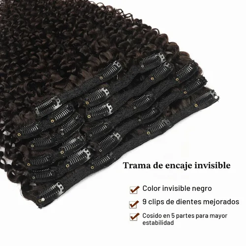 Vista 5 de Extensiones de cabello rizado kinky con clip para mujeres negras 14 pulgadas 2# marrón oscuro extensiones de cabello rizado con clip cabello humano