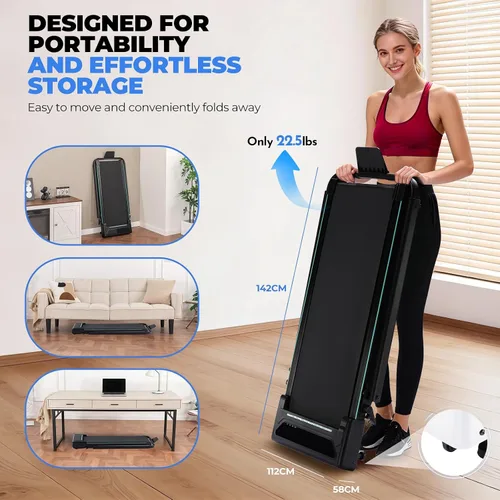 Vista 7 de GORISE Walking Pad Treadmill with Adjustable Height Handle Bar, 3HP Quiet Foldable Under Desk Treadmill, Portable Treadmills for Home 350LBS with