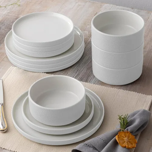 Vista 6 de Noritake ColorTex Stone White - Juego de vajilla de 12 piezas, servicio para 4 personas