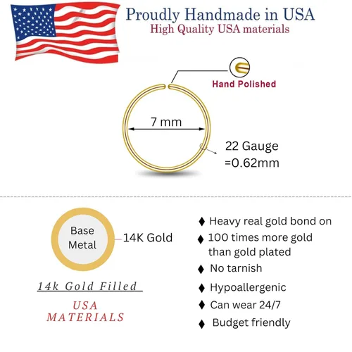 Vista 2 de Small Gold Nose Ring Hoop for Women, Tiny Thin 14k Gold Filled Nose Piercing Hoop Jewelry 7mm 22G