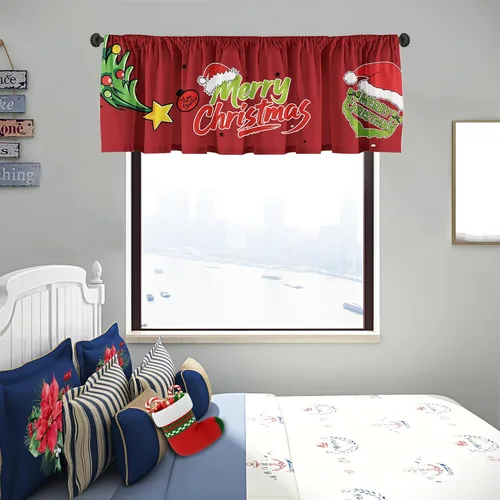 Vista 5 de Cenefas de cortina de cocina de Navidad, Navidad, invierno, cenefas pequeñas con bolsillo para barra, decoración de cortinas cortas de Navidad