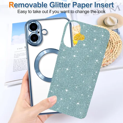 Vista 14 de Hython para iPhone 15 Plus Funda con chispas brillantes, Fundas transparentes magnéticas con protector de lente de cámara [Compatible con MagSafe]