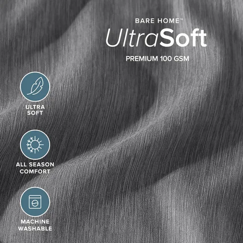 Vista 3 de Bare Home - Juego de sábanas estampadas, 1800 ultra suaves (individual, gris jaspeado) Deep Pockets 6 to 15 Inches, Breathable, Hypoallergenic