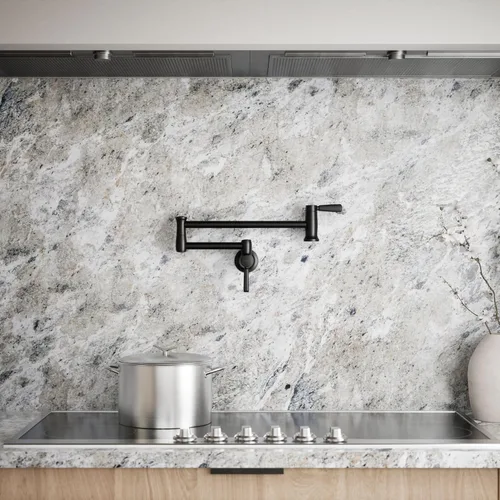 Vista 5 de KOHLER 35744-BL - Grifos de cocina de llenado de ollas de montaje en pared estilo tradicional, color negro mate