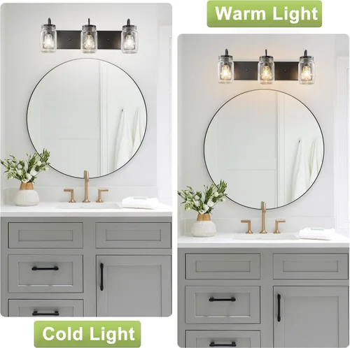 Vista 8 de Lámparas de pared de cristal de tocador, aplique de pared negro con tarro Mason para baño, granja