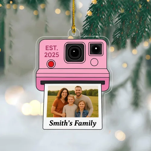 Vista 6 de Adorno de fotógrafo personalizado 2025, adorno de cámara con nombre, decoración de árbol para amantes de la fotografía, recuerdo único de vacaciones