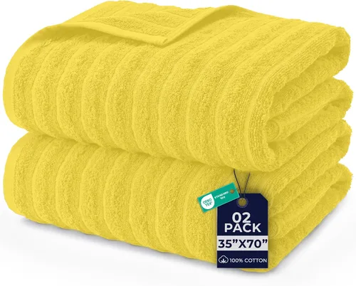 Vista 35 de DAN RIVER Paquete de 2 sábanas de baño de 35x70 pulgadas, sábanas de baño jumbo acanaladas para adultos, toallas grandes gruesas y absorbentes