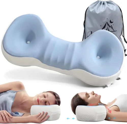 Vista 8 de Almohadas cervicales para el cuello para aliviar la tensión muscular, almohada cervical para dormir de lado, acampar y viajar, almohada de espuma