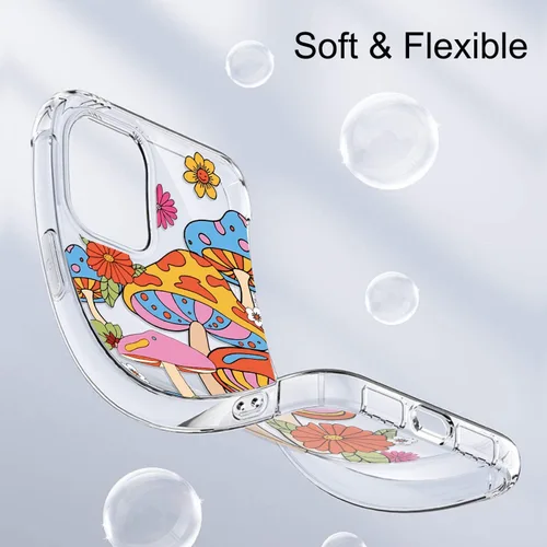 Vista 7 de Funda para iPhone 14, funda transparente con hongo para iPhone 14, funda protectora delgada y suave para iPhone 14 de 6.1 pulgadas, color hongo