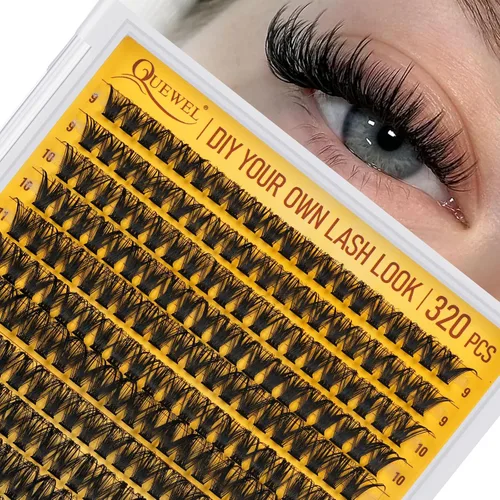 Vista 41 de Kit de racimos de pestañas QUEWEL, 320 piezas, extensiones de pestañas en racimo de 30D, racimos de pestañas de 9-16mm, kit de pestañas dispersas