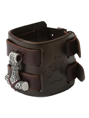 Vista 2 de HAQUIL Viking Bracelet for Men Viking Mjolnir Pendant Nordic Wide Leather Wristband Viking Jewelry Men