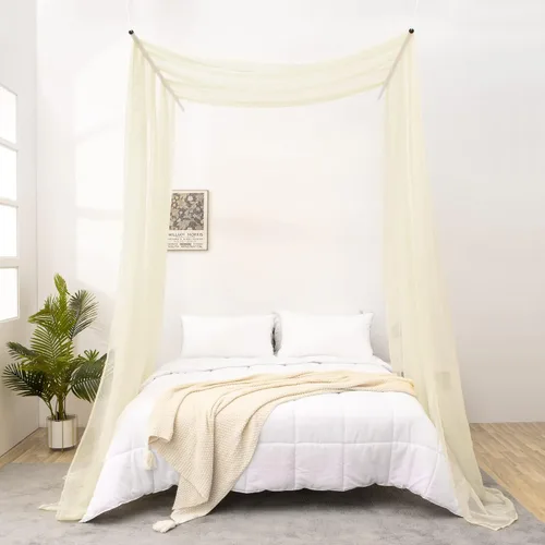 Vista 5 de Cortinas de Dosel para Cama de 144 Pulgadas de Largo, Cortinas de Dosel Transparentes Beige para Cama, Dosel de Cama para Niños y Adultos, Cortinas