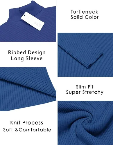 Vista 5 de COOFANDY - Suéter de punto para hombre sin botones, acanalado, entallado y con cuello de tortuga, estilo informal